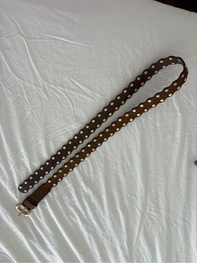 Madewell Brown Leather Studded Scalloped Belt with Gold Hardware